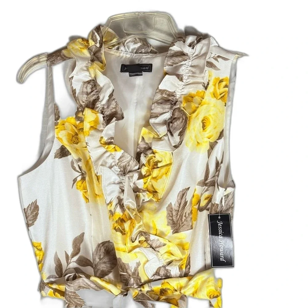 Jessica Howard New Floral Yellow & cream Chiffon Women's Dress size‎ 16 ruffle - Picture 4 of 11